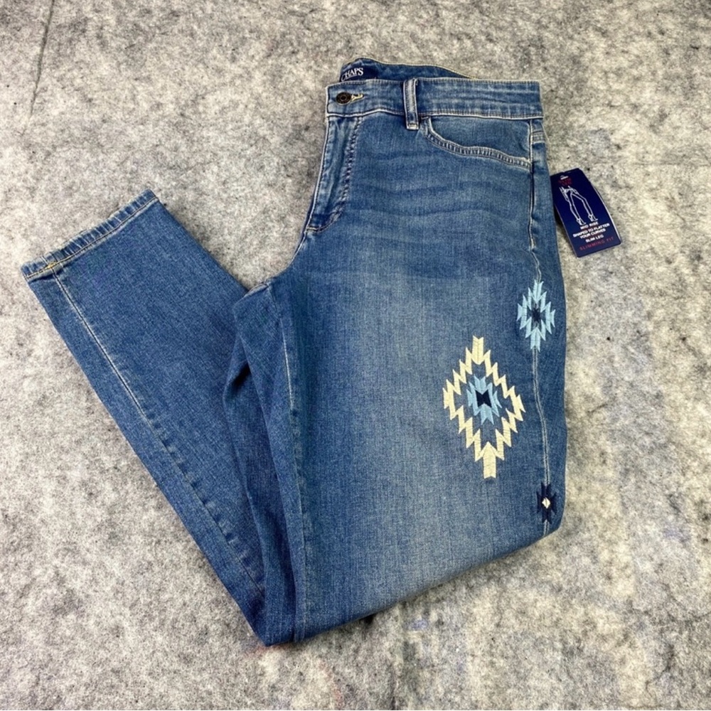 Chaps Blue Straight Leg Jeans with Embroidered Design